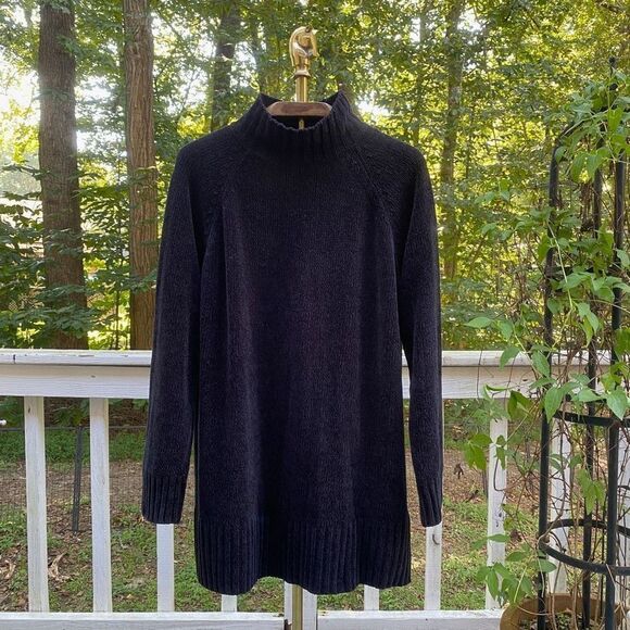 Vintage 90s Express Black Mock Neck Knit Long Sweater - Picture 1 of 6